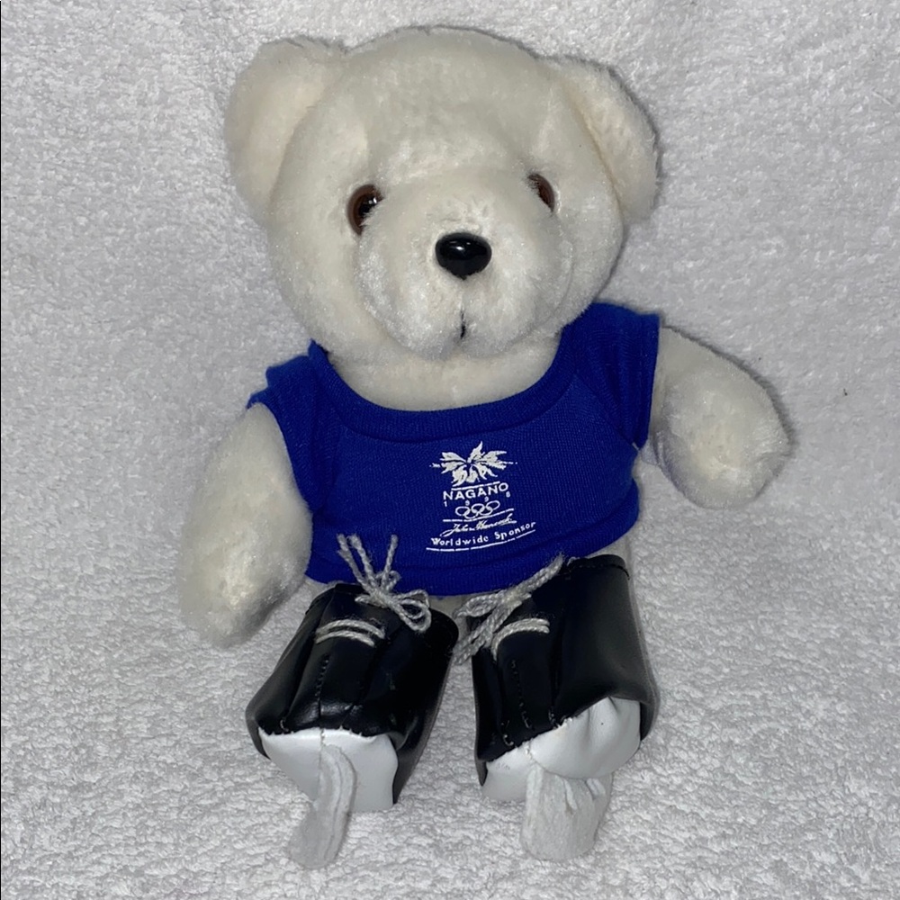 Vintage 90’s Nagano Olympics skating White Teddy Bear rare